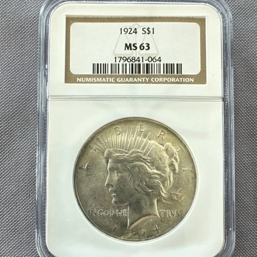 1924 Peace Dollar $1 Silver Coin MS 63 NGC Uncirculated Business Strike