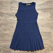 Alice + Olivia Shanna Fit Flare Sleeveless Dress Pleated Navy Small Preppy