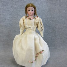 Antique German Bisque Shoulder Head Doll Ringlet Curls Cloth Body Cabinet 8"
