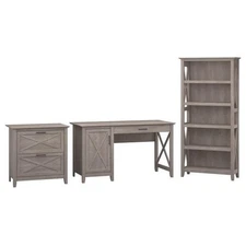 Bush Furniture Key West 54W Computer Desk 3 Piece Office Suite in Gray