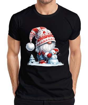 Nostalgic Christmas Gnome with Snowman in Winter Landscape Men's T-Shirt