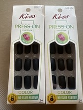 2pk~ Kiss Press-On Manicure Nails “Make It Simple”~Medium~Black~24 Per Pack~