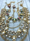 Lot Of Vintage Gold Tone Jewelry Necklace Bracelet Brooches Estate Lot