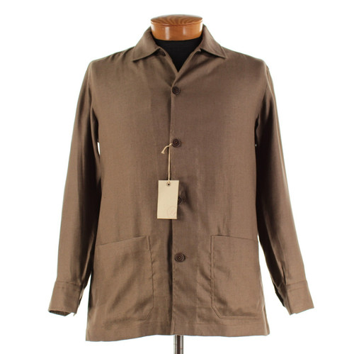 Sobrecamisa Salvatore Piccolo Nueva con Etiquetas 100 % lino talla mediana en marrón liso