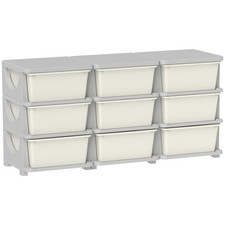 Qaba 9 Drawers Kids Storage Unit 3 Tier Toy Organizers Cream White