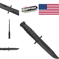 Rubber Training Knife 7 Inch Black Stainless Steel Full Tang for Bushcrafting