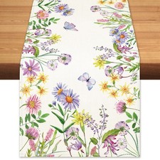 Spring Summer Wildflower Table Runner Lavender Butterfly Burlap Table Runners...