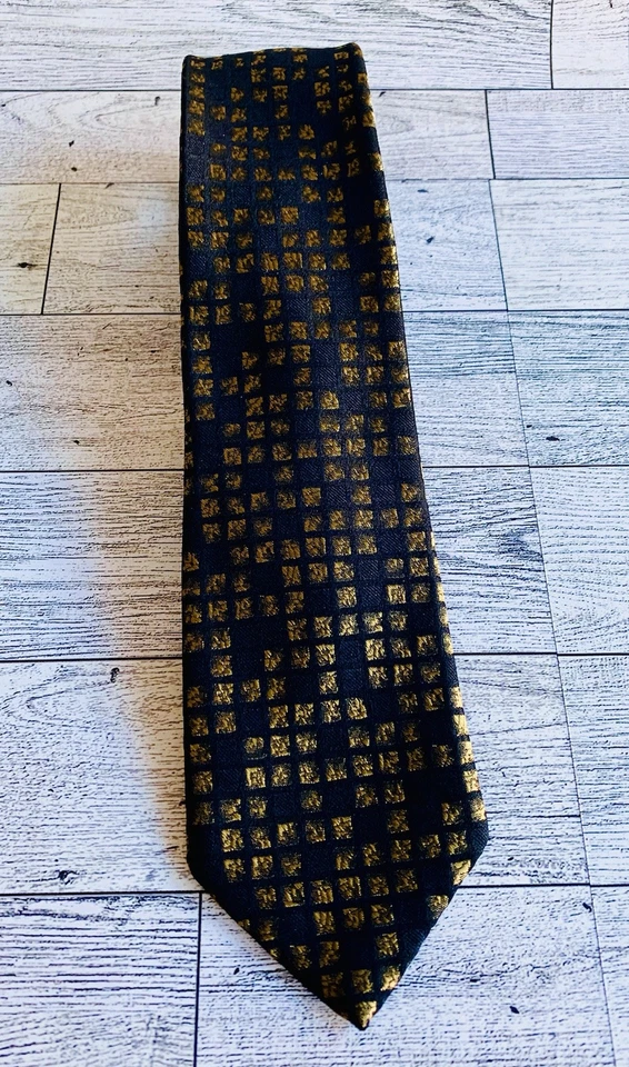 Corbata de diseñador Broadstreet’s By DAMON negra dorada para hombre 100 % seda ¡Envío RÁPIDO! Foto 2 de 4