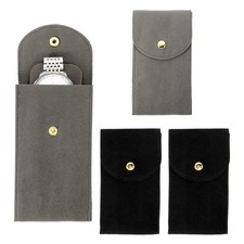 Velvet Watch Pouch, 4 Pack Velvet Watch Pouches with Snap Button Grey Black 