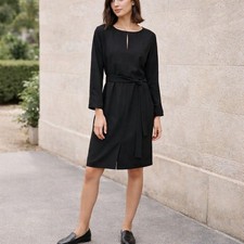 Jigsaw UK 8 Black Keyhole Belted Dress Knee Length Smart Work Office