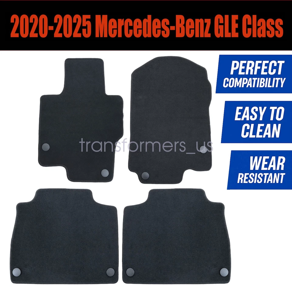 2020-2025 For Mercedes-Benz GLE-Class Front-Rear Velour Floor Mats Carpet Black - Image 3 of 4