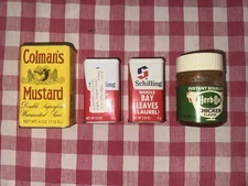 Vintage Lot Coleman’s Mustard Tin, Shilling Spice Tins Bay Thyme, Herb -Ox Jar