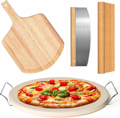 5 PCS Round Pizza Stone Set, 13'' Pizza Stone for Oven and Grill with Pizza Peel(