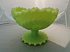 Fenton Green Custard Uranium Glass Hobstar Pattern Compote