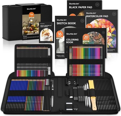 Shuttle Art Zeichenset 116 Stück Buntstifte Aquarellstifte Graph