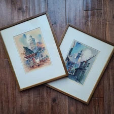 2 Vintage Al Mettel Brown & Bigelow Framed European Prints