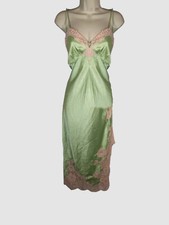 Alice + Olivia Women's Green Midi V Neck Lace Trim Kerr Slip Dress Size 4