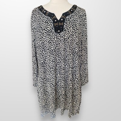 Maria Gabrielle Size 3X Top Shirt Tunic Stretch Slinky Flowy Long Sleeve Beaded