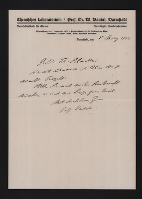 Darmstadt, letter 1942, Prof. Dr. W. Vaubel chemical laboratory