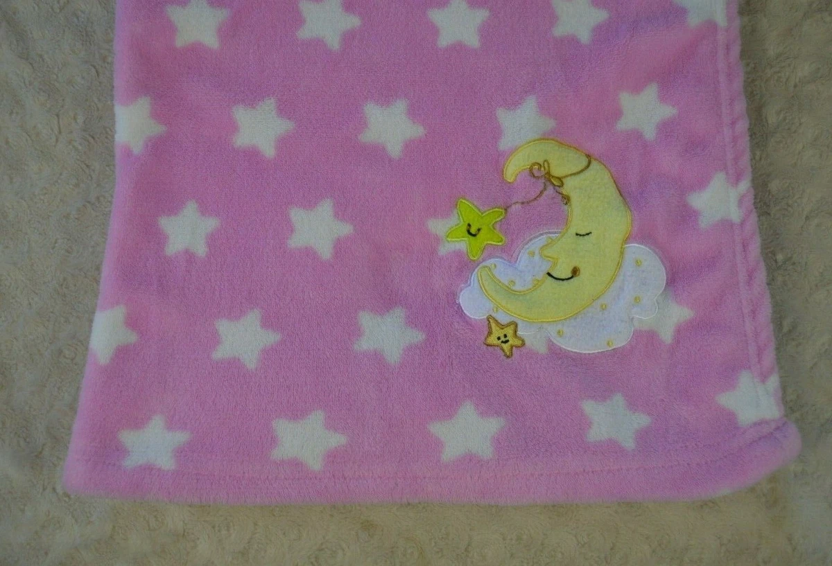 Snugly Baby Moon Stars Baby Blanket Pink White Cloud Plush Soft Security Lovey