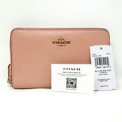 Coach Medium Id Zip Wallet in Shell Pink Leather C4124 New With