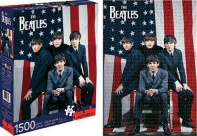 The Early Beatles In Front of American Flag 1500 Piece Jigsaw