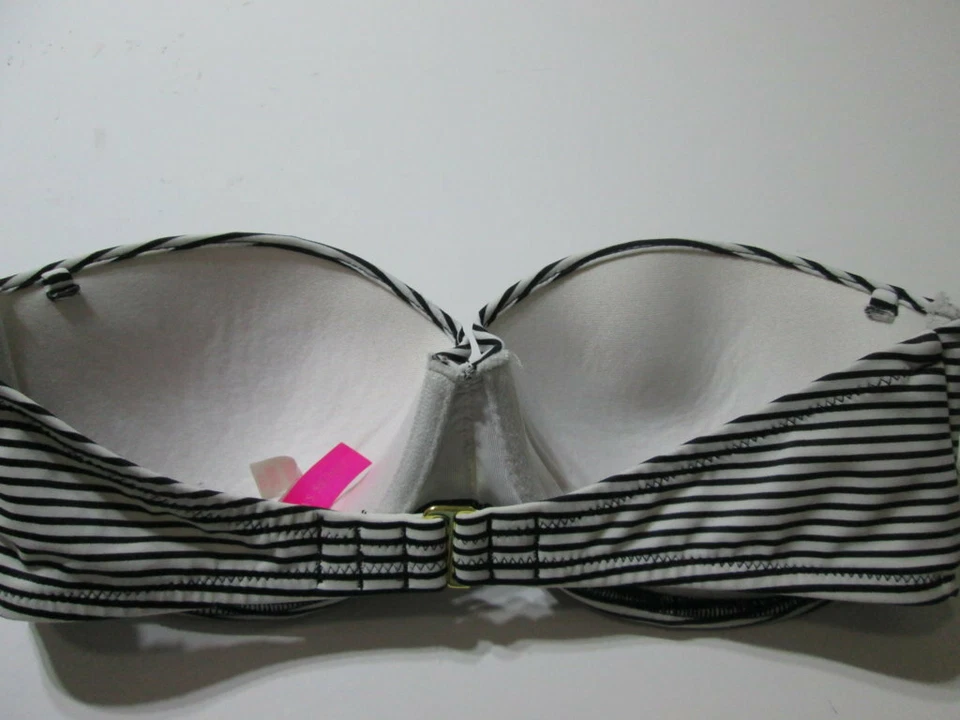 Top de bikini Victoria Secret para mujer talla 32D blanco/negro con aros forrado a rayas Foto 2 de 4