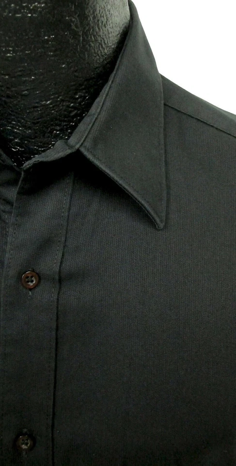 All Sizes Men's Black Tuxedo Dress Shirt Laydown Collar Wedding Prom Cheap - Image 3 of 4