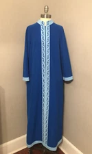 Vintage 70s Sears At Home Wear Maxi Caftan House Patio Dress Robe Mod Blue M