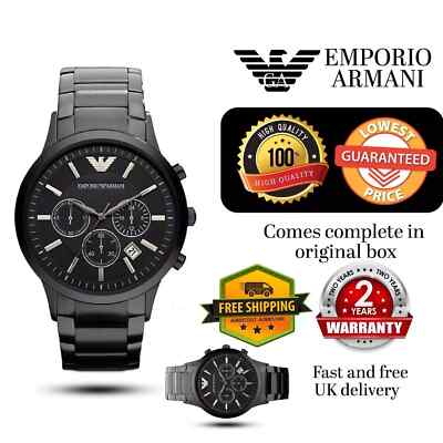 EMPORIO ARMANI AR2453 MENS BLACK STAINLESS STEEL WATCH NEW CERTIFICATE  UK
