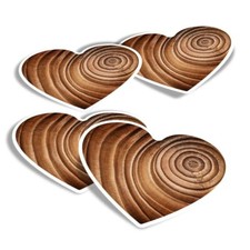 4x Heart Stickers - Tree Trunk Wood Section Rings #16844