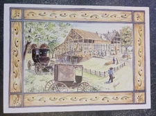 art postcard Linda HOOVER Barn Raising Amish painting unposted