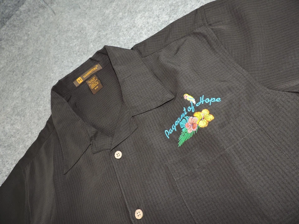 Harriton Mens Medium Embroidered Spellout Black Short Sleeve Camp Button Shirt - Image 2 of 4