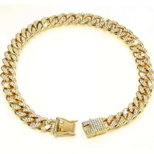 Gold-Plated Cuban Chain Pet Collar with Cubic Zirconia Bling Necklace  Cat Dog