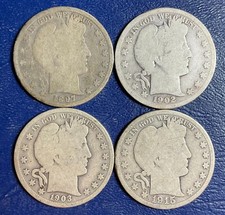 Set Lot 4 FOUR Barber Half Dollars 1897-P 1902-O 1903-O 1915-S silver Coins B355
