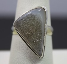 Sterling Silver Triangle With White Druzy/Drusy Stone Ring Size 8.5 / 7.5g