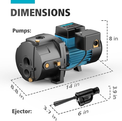 Durable 3/4 HP Deep Well Jet Pump with Ejector Kit - Automatic Pressure Control - Picture 6 of 9