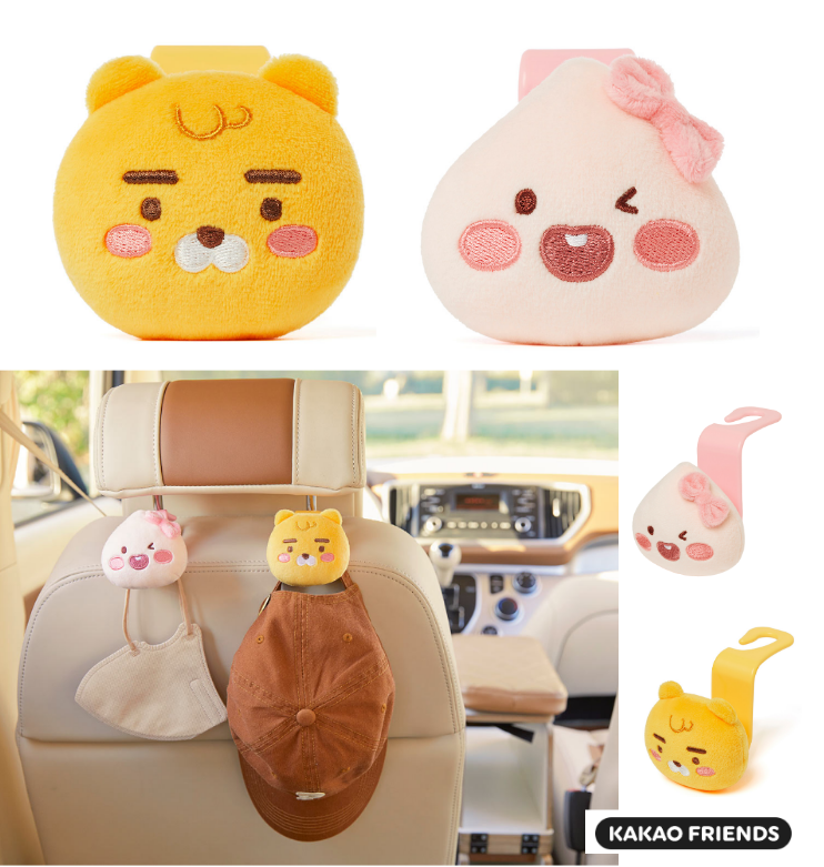 KAKAO Friends Ryan APEACH Car Headrest Hooks Hanger for Bag Plush