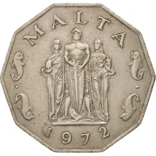 [#503181] Coin, Malta, 50 Cents, 1972, British Royal Mint, AU(50-53), Copper-nic