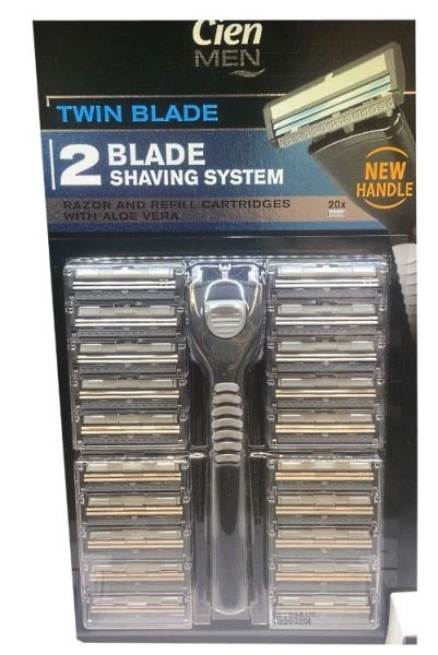 CIEN MEN 2 BLADE SHAVING SYSTEM RAZOR AND REFILL CARTRIDGES WITH ALOE VERA