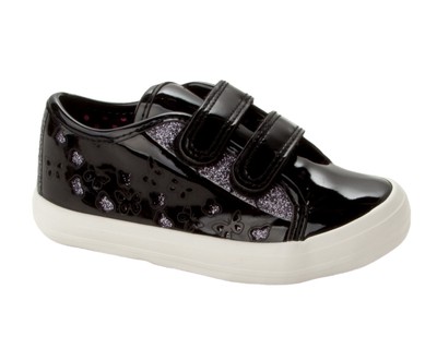 girls black patent trainers