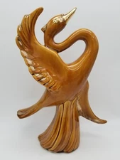 Art Nouveau Pottery Swan Statue Brown Glazed Ceramics  MCM Cali USA