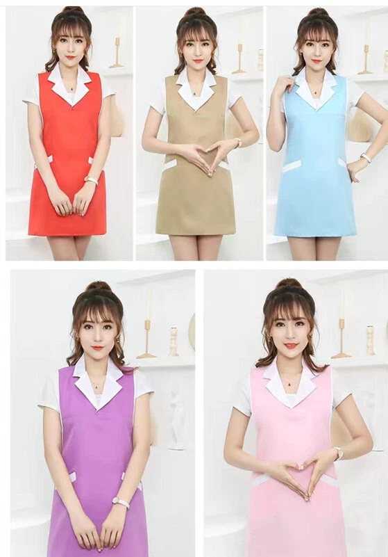 Women Nurse Dress Female Beautician Lab Long Coat Work Clothes Pinafore - Image 2 of 3
