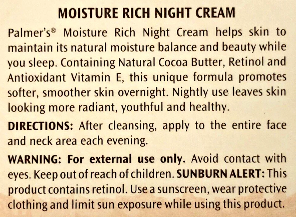 Palmers Cocoa Butter Formula With Vitamin E Night Cream 2.7 oz Jar Discontinued - Image 4 of 4