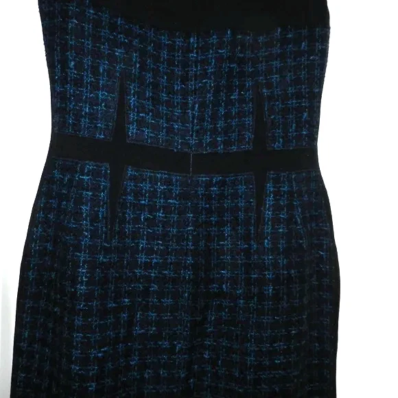Abito a tubino nuovo con etichette TORY BURCH Navy Sloane a quadri tweed senza maniche taglia 4