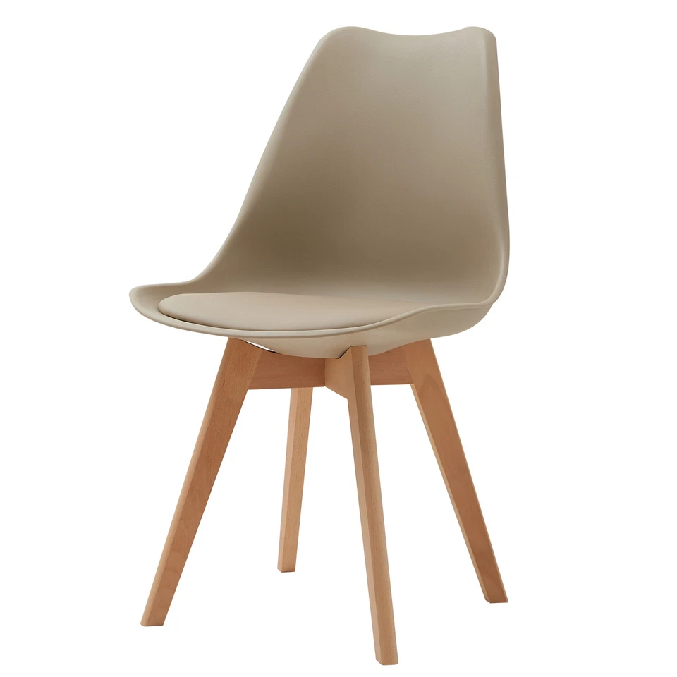 Pack de 4 sillas de comedor, silla diseño nórdico con asiento acolchado, Beige - Imagen 3 de 4