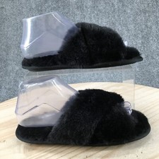Rachel Roy Slippers Womens Small 5-6 Cross Strap Flats Slide Black Faux Fur