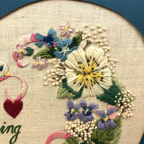 Vintage cucito a mano opaco/corniciato 'tutto cresce con amore' punto ago matrimonio - Foto 6 di 12