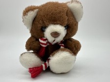 Vtg Russ Luv Pet Toasty Brown Teddy Bear Plush 5" Stuffed Animal Red White Scarf