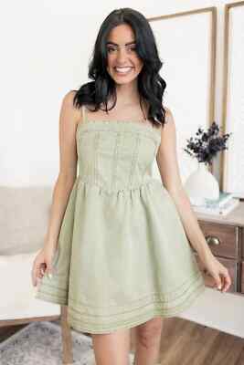 Miou Muse by Steel Mill & Co Washed Olive Flare Dress NWT Size Small